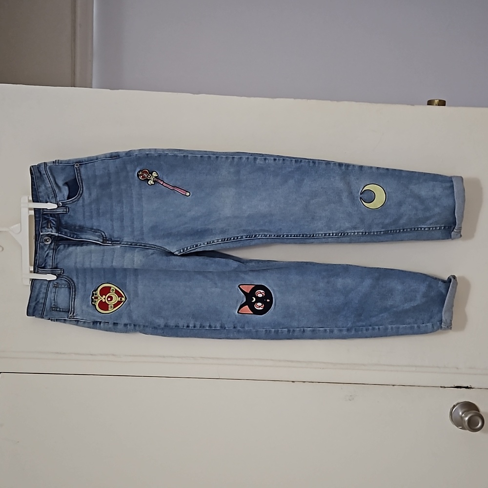 Sailor Moon Icons Embroidered Mom Jeans